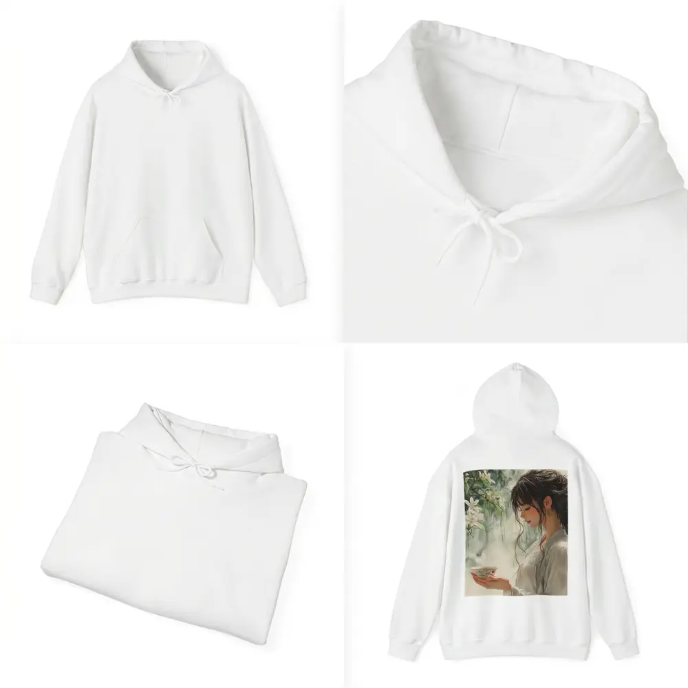 Woman Holding Tea Cup White Lilies – Hoodies