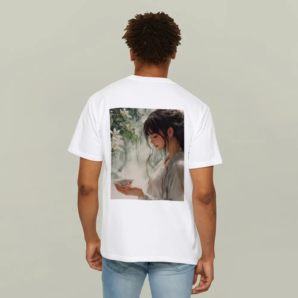 Woman Holding Tea Cup White Lilies – T-Shirts