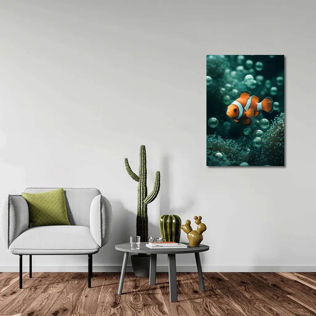 Clownfish Swimming Among Sea Anemone Bubbles – Wall Art