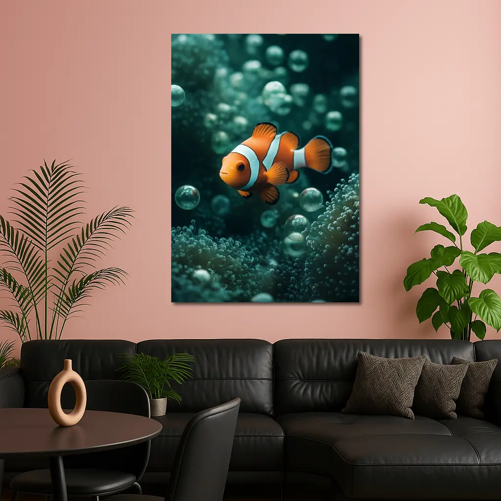Clownfish Swimming Among Sea Anemone Bubbles – Wall Art