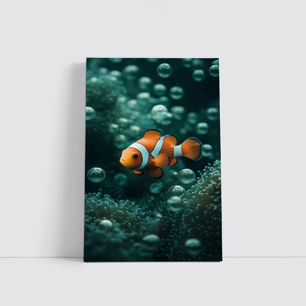 Clownfish Swimming Among Sea Anemone Bubbles – Wall Art