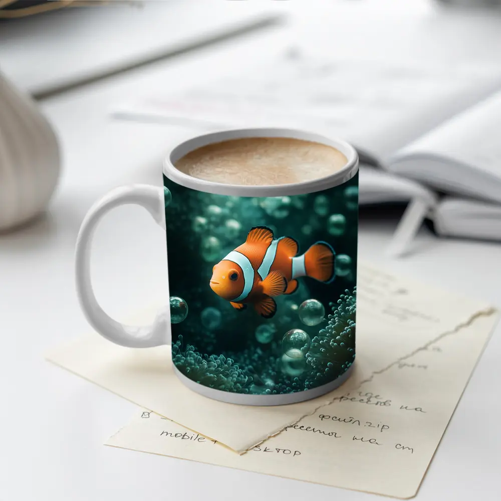Clownfish Swimming Among Sea Anemone Bubbles – Mugs