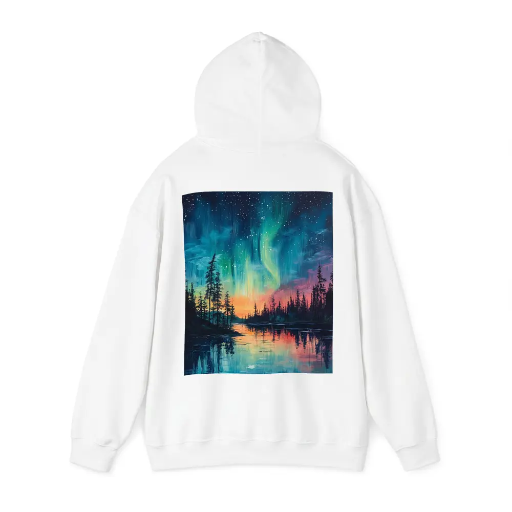 Northern Lights Aurora Forest Lake Oil Painting – Hoodies