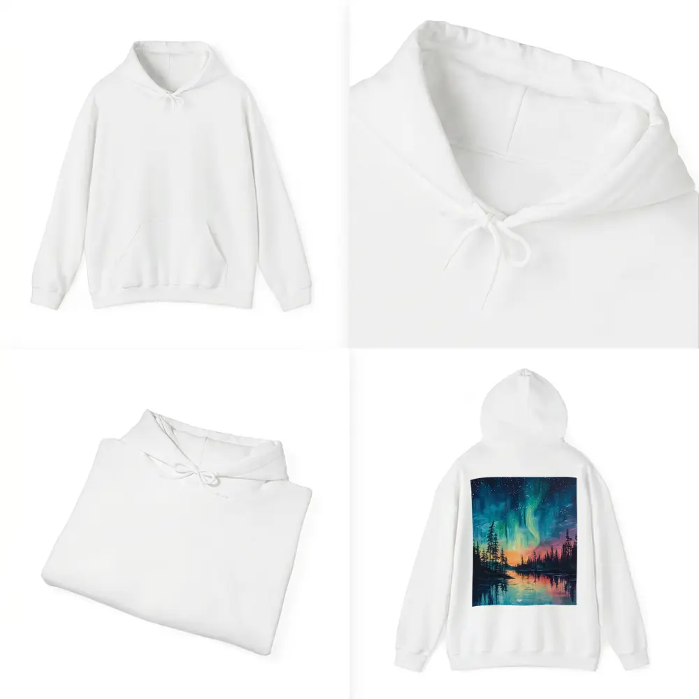 Northern Lights Aurora Forest Lake Oil Painting – Hoodies