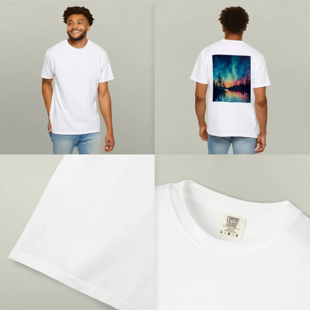 Northern Lights Aurora Forest Lake Oil Painting – T-Shirts