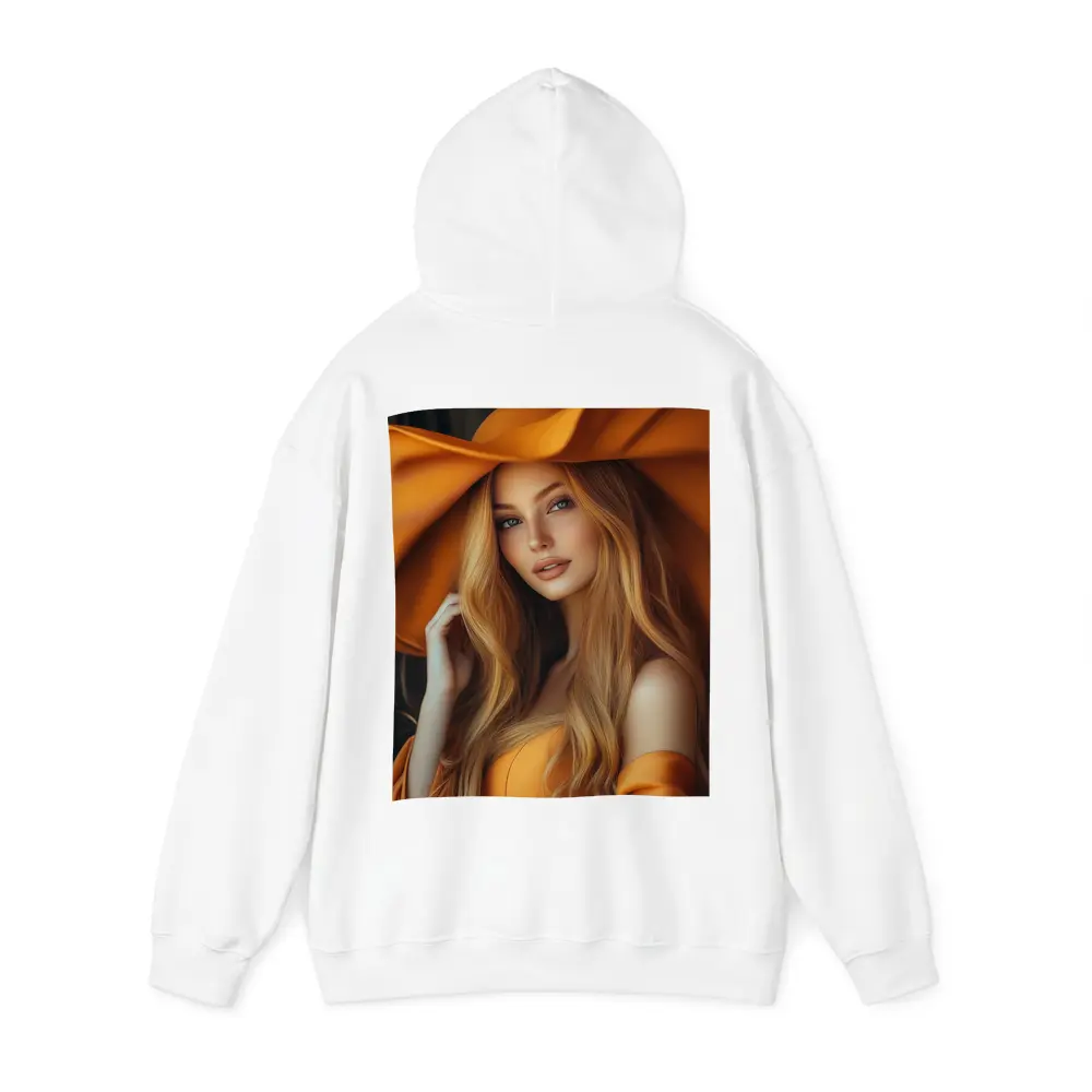 Blonde Woman Orange Wide Brim Hat Portrait – Hoodies