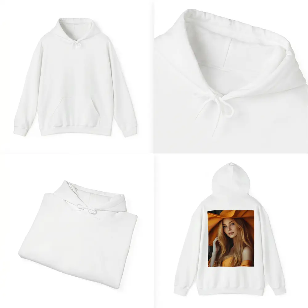 Blonde Woman Orange Wide Brim Hat Portrait – Hoodies