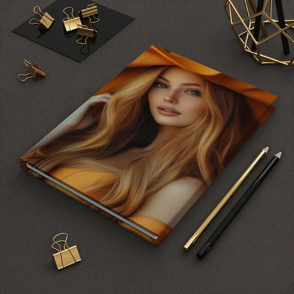 Blonde Woman Orange Wide Brim Hat Portrait – Notebooks