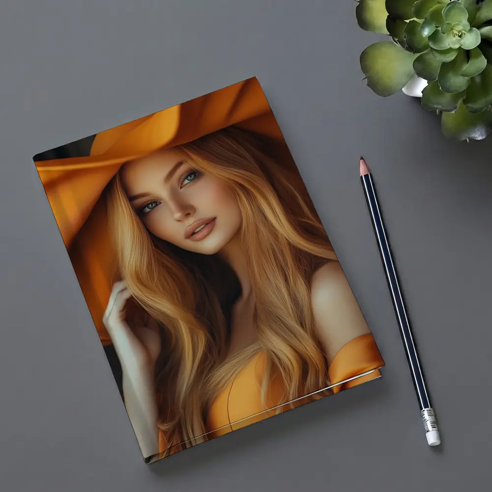 Blonde Woman Orange Wide Brim Hat Portrait – Notebooks