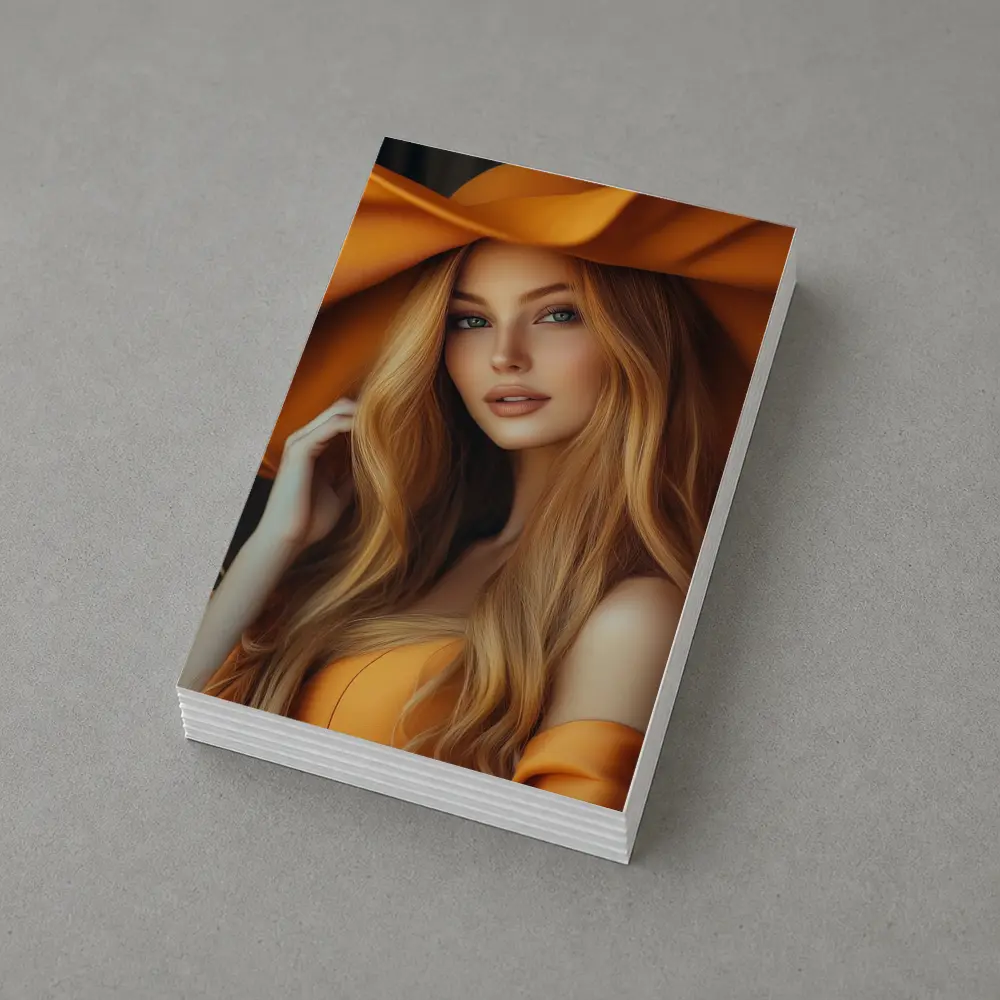 Blonde Woman Orange Wide Brim Hat Portrait – Postcards