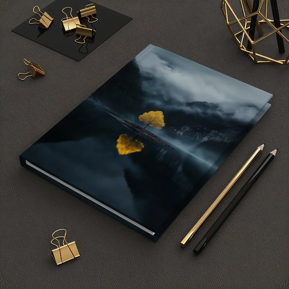 Yellow Tree Lone Island Misty Mountain Lake – Notebooks