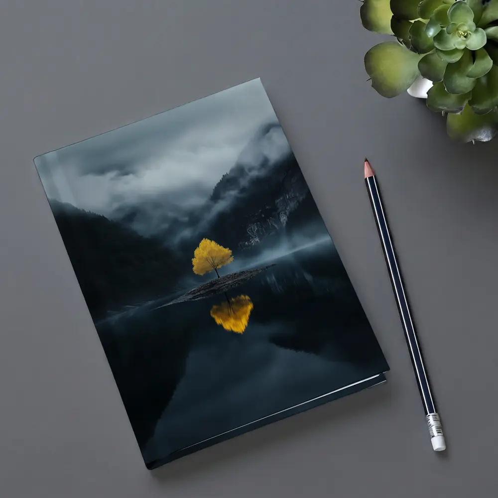 Yellow Tree Lone Island Misty Mountain Lake – Notebooks