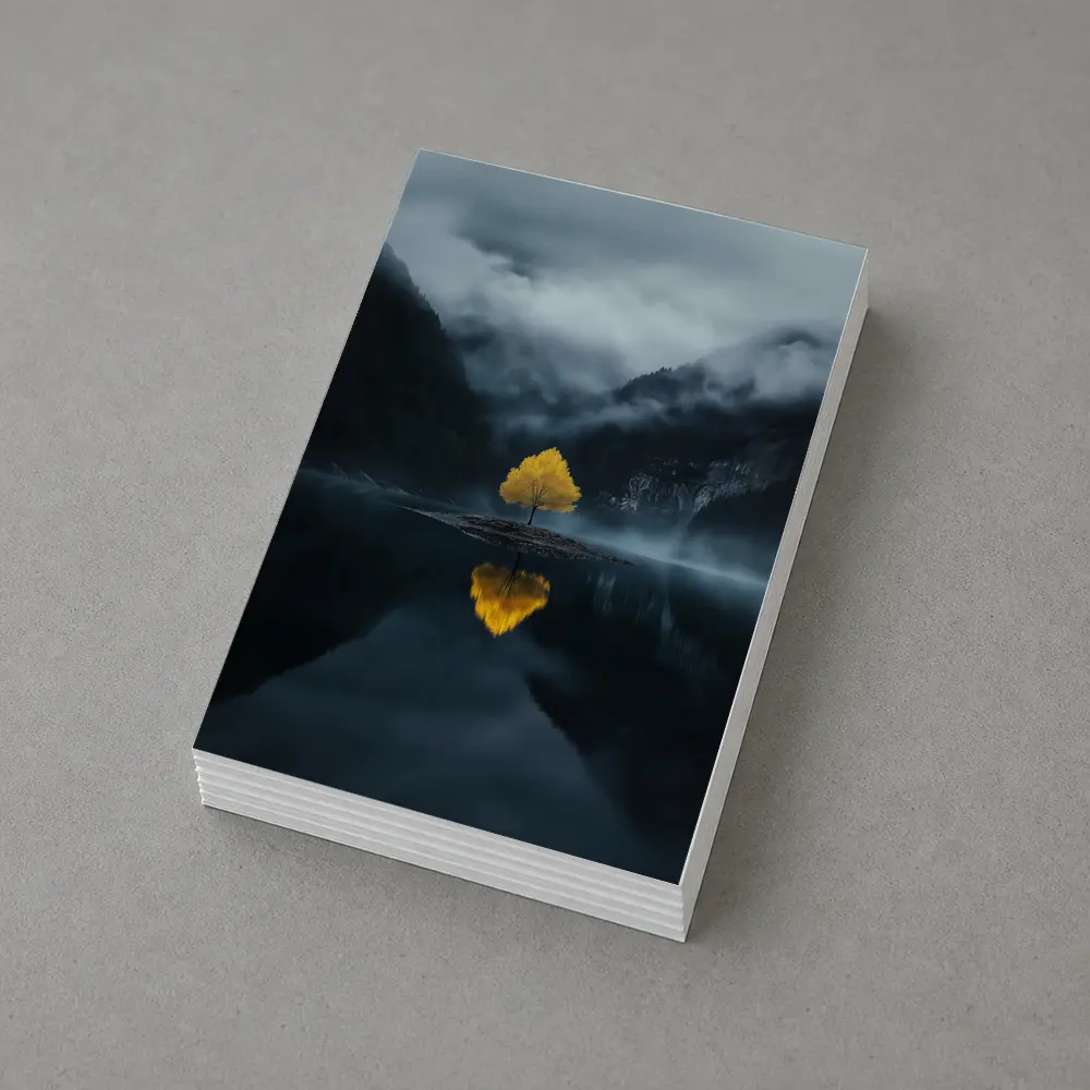 Yellow Tree Lone Island Misty Mountain Lake – Postcards