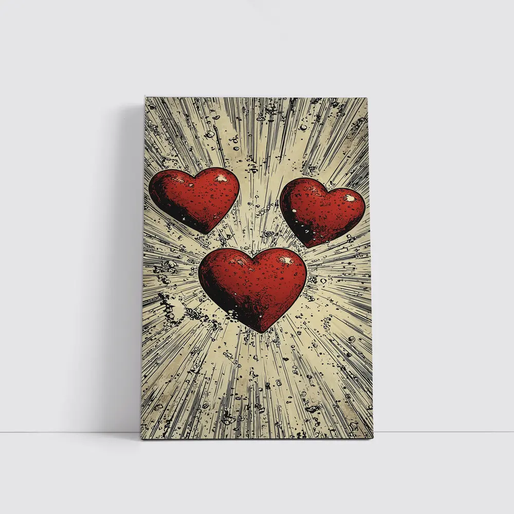 Three Red Hearts Comic Book Art Style – Wall Art