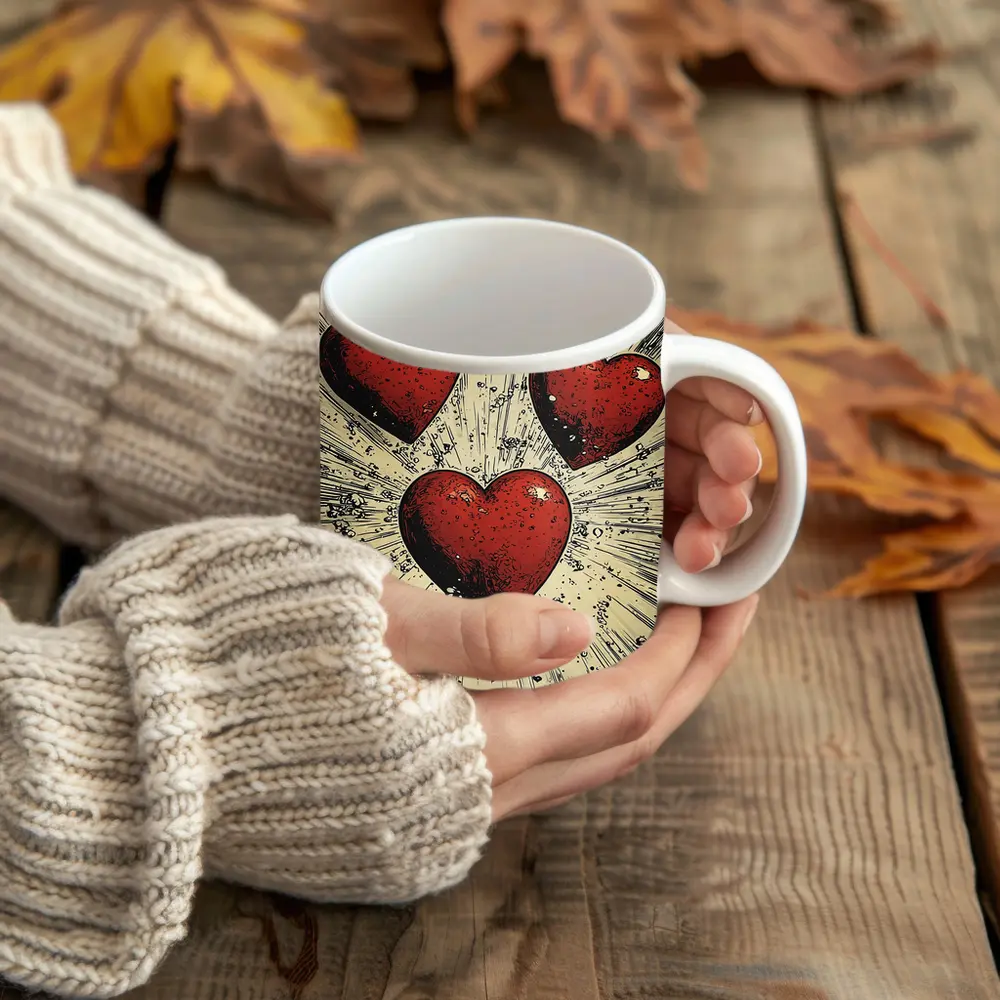 Three Red Hearts Comic Book Art Style – Mugs