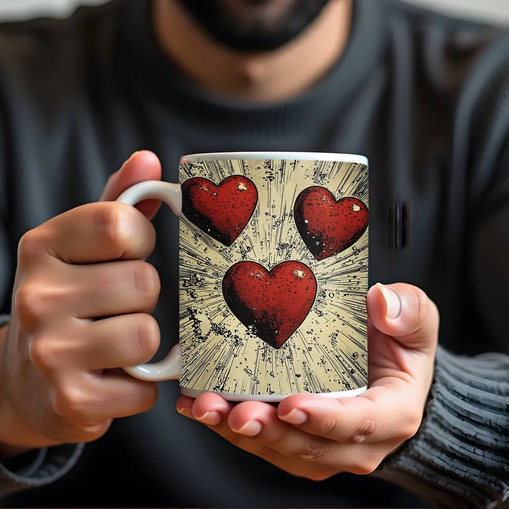 Three Red Hearts Comic Book Art Style – Mugs
