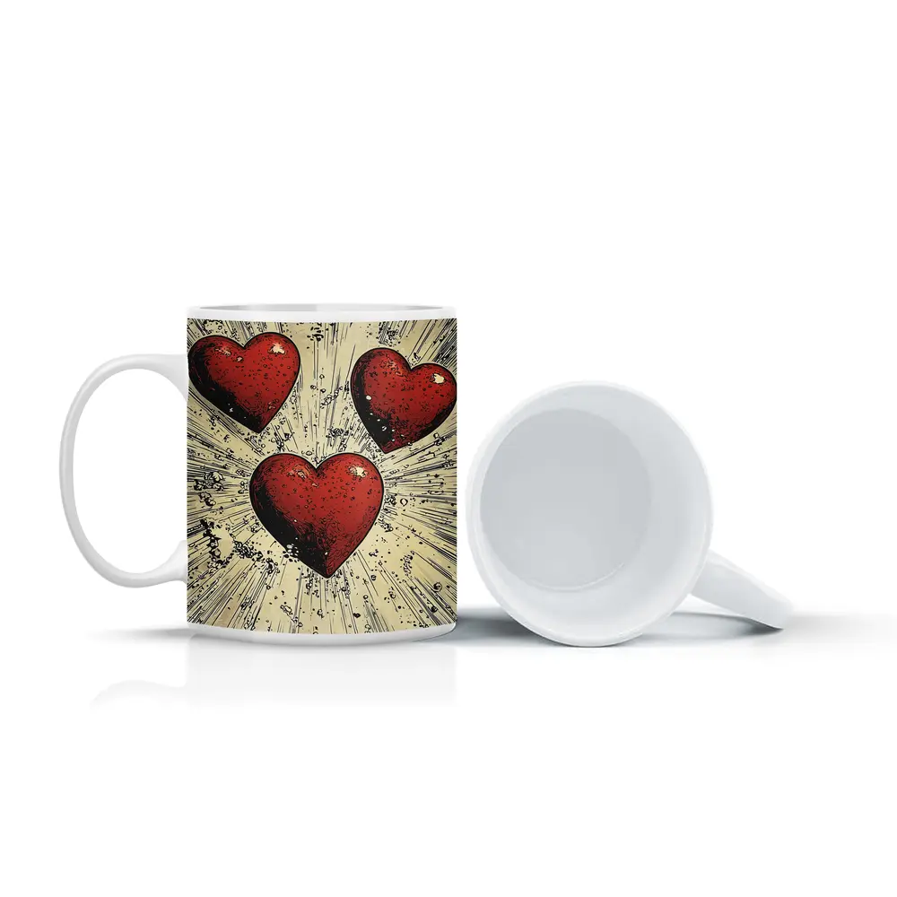 Three Red Hearts Comic Book Art Style – Mugs