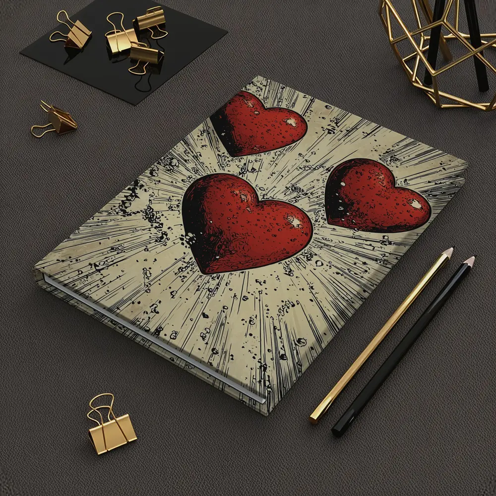 Three Red Hearts Comic Book Art Style – Notebooks