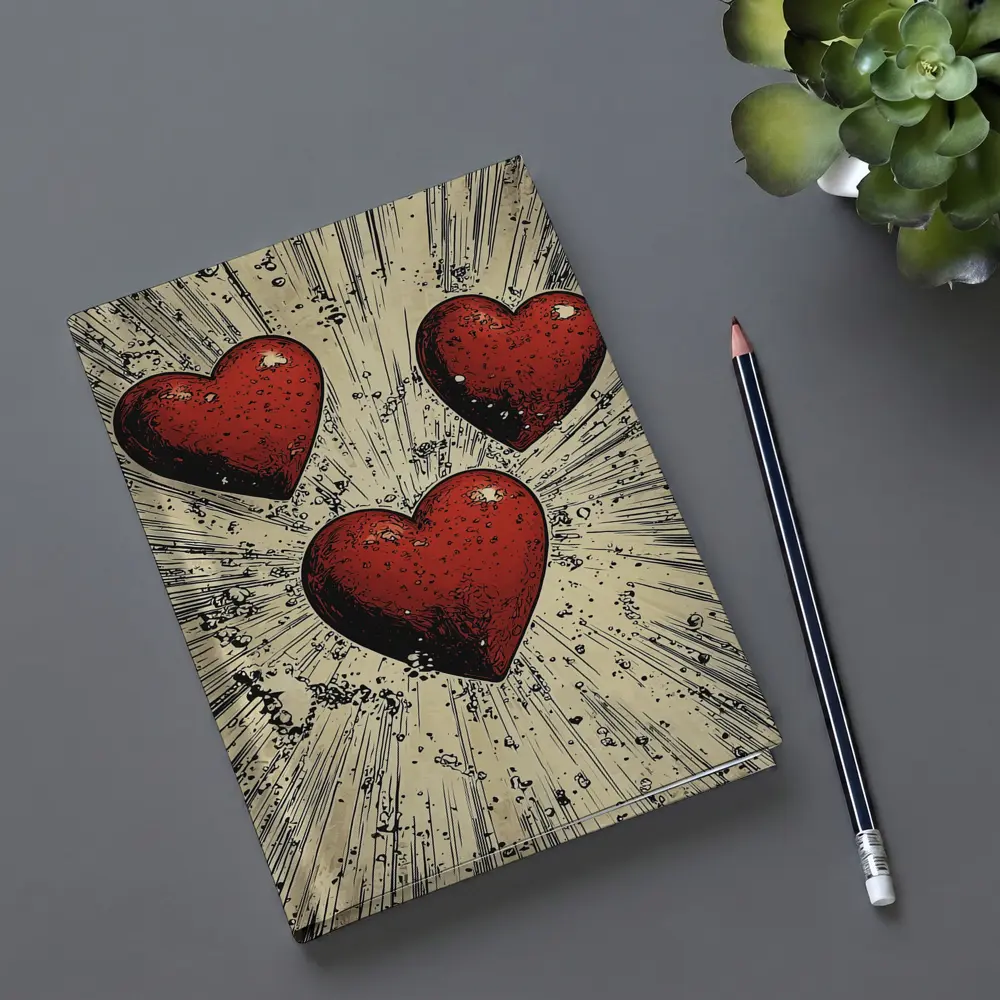 Three Red Hearts Comic Book Art Style – Notebooks