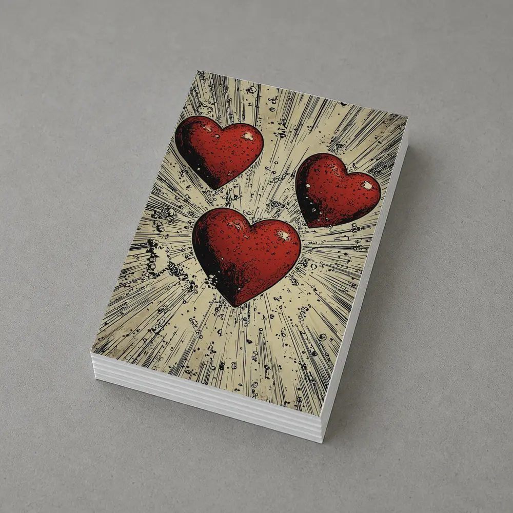 Three Red Hearts Comic Book Art Style – Postcards