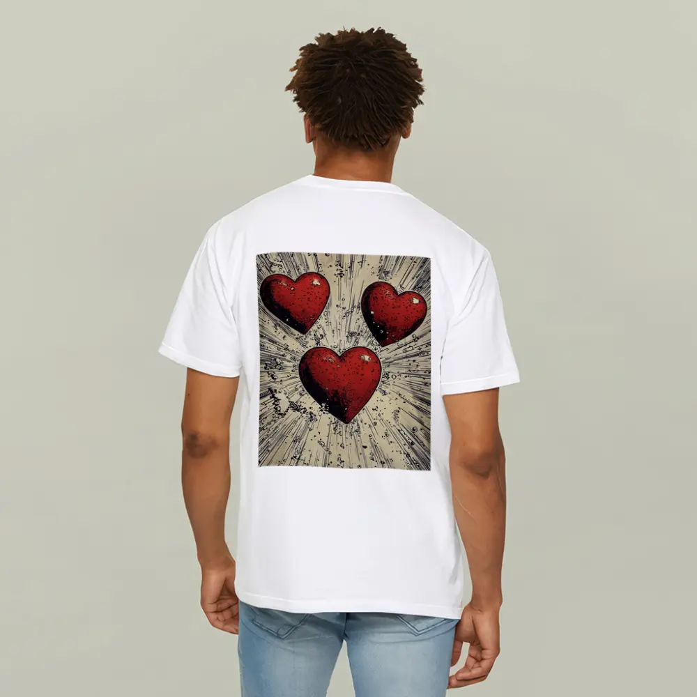 Three Red Hearts Comic Book Art Style – T-Shirts