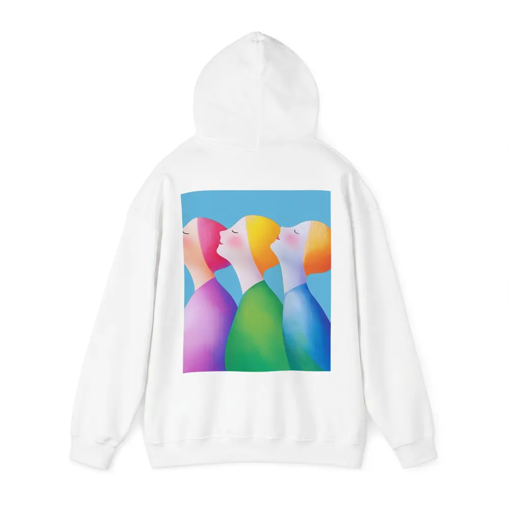 Three Women Colorful Minimalist Illustration Blue Background – Hoodies