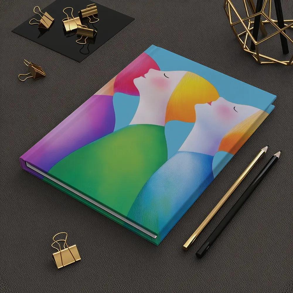 Three Women Colorful Minimalist Illustration Blue Background – Notebooks