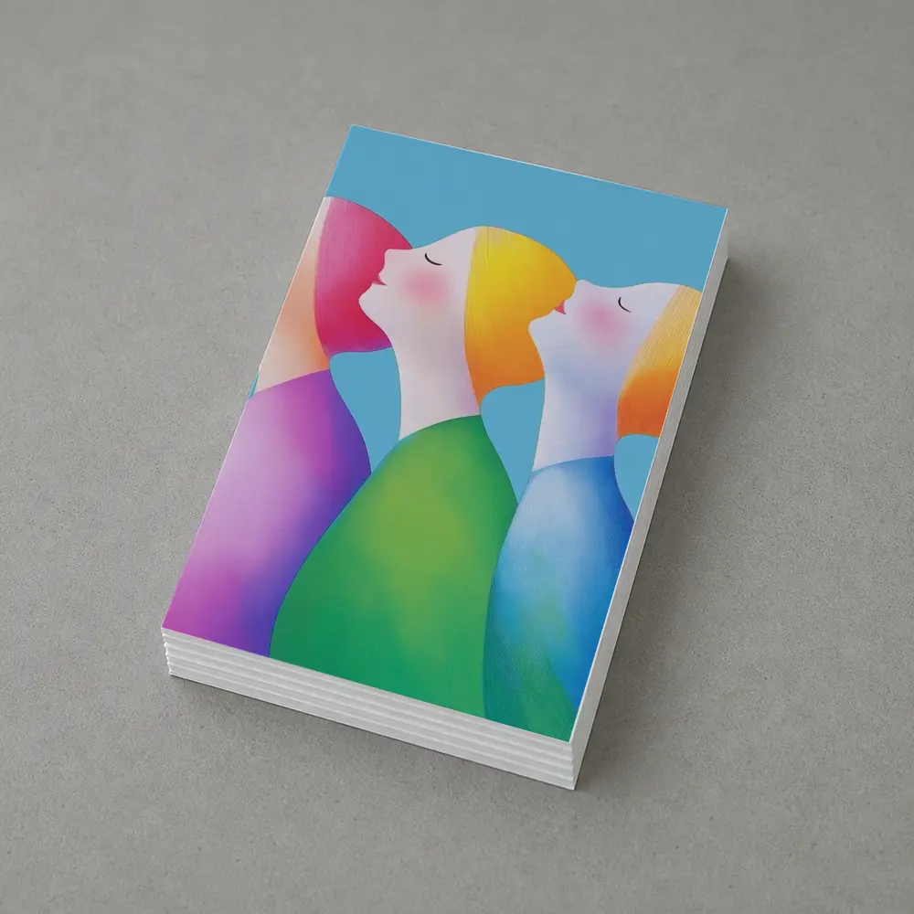 Three Women Colorful Minimalist Illustration Blue Background – Postcards