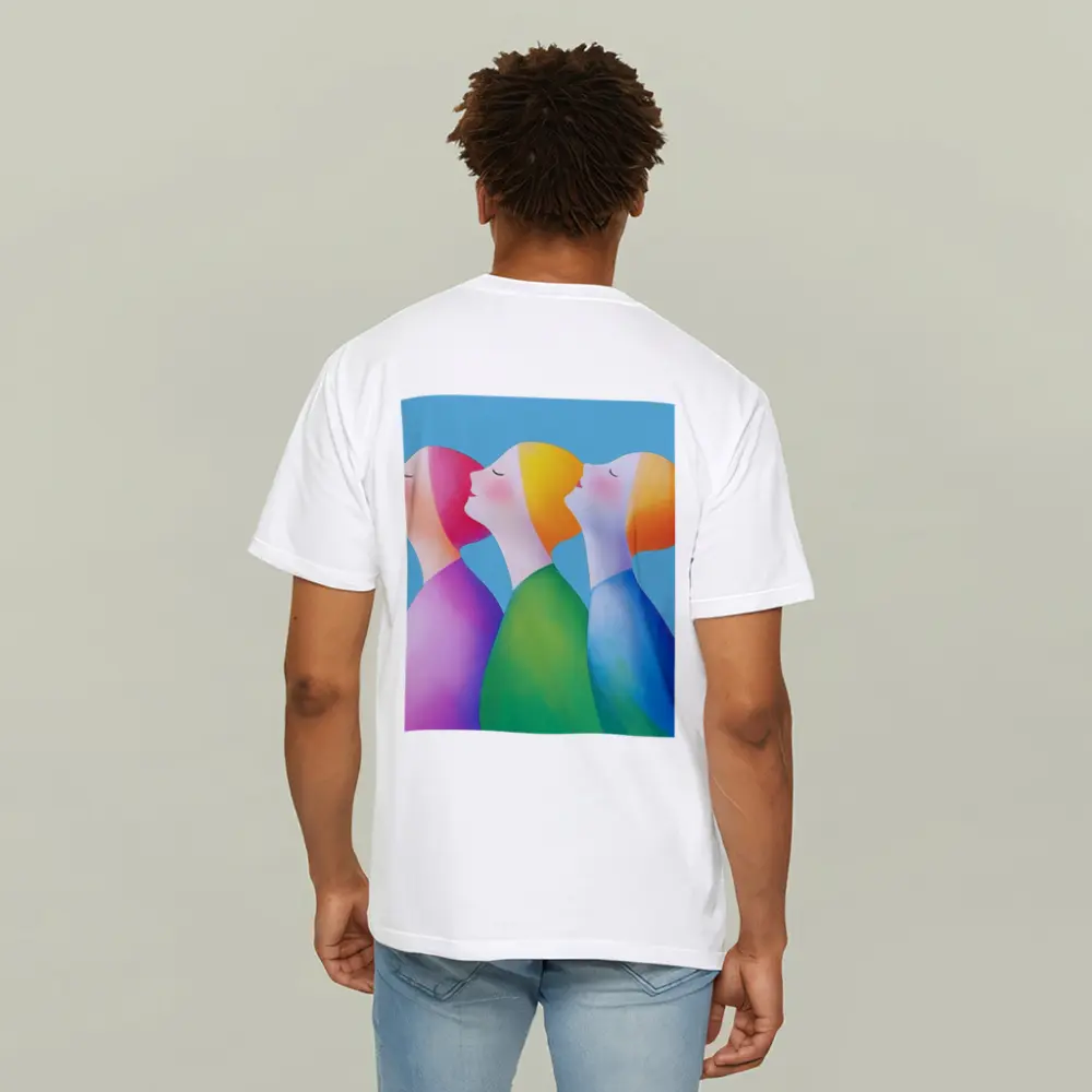 Three Women Colorful Minimalist Illustration Blue Background – T-Shirts