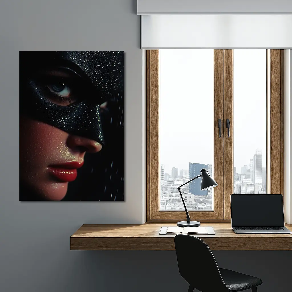 Masked Woman Glitter Dark Dramatic Portrait – Wall Art