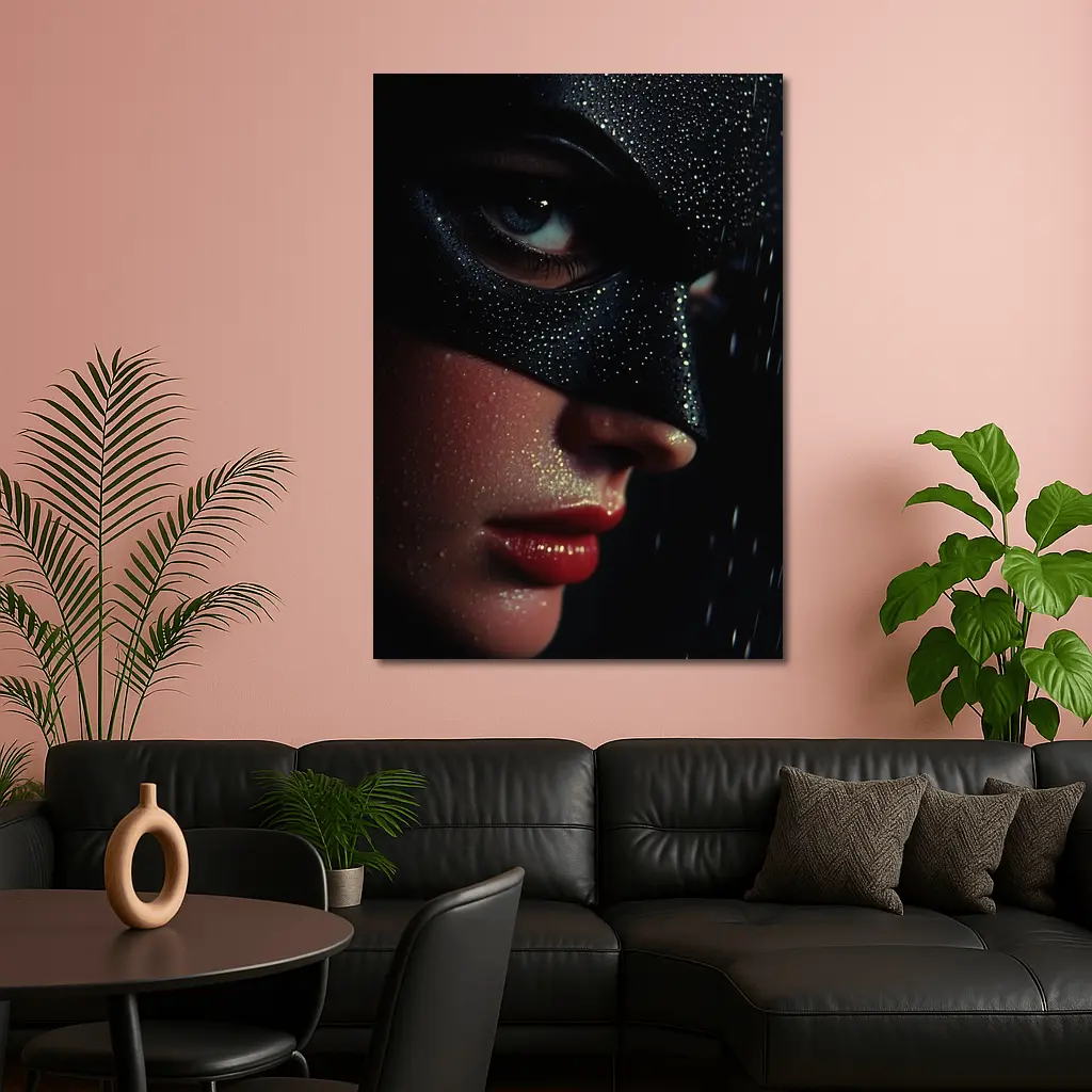 Masked Woman Glitter Dark Dramatic Portrait – Wall Art
