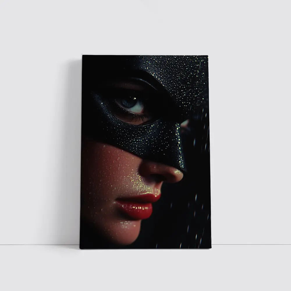 Masked Woman Glitter Dark Dramatic Portrait – Wall Art