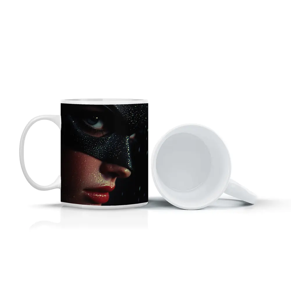 Masked Woman Glitter Dark Dramatic Portrait – Mugs