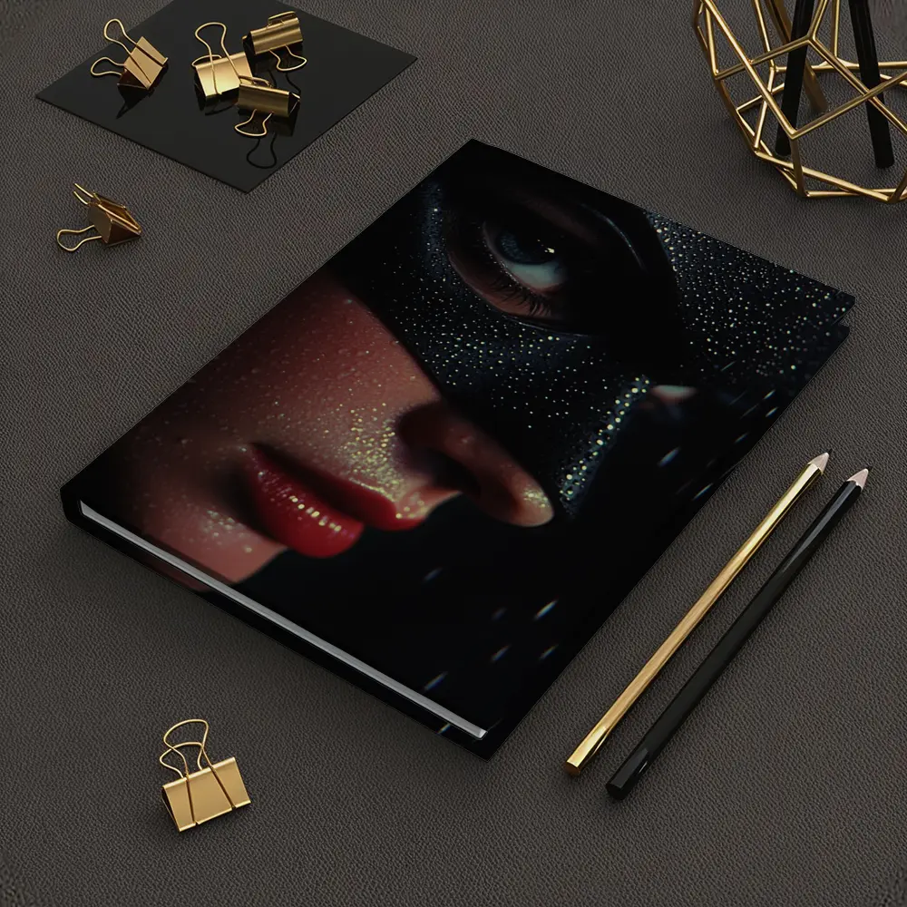 Masked Woman Glitter Dark Dramatic Portrait – Notebooks