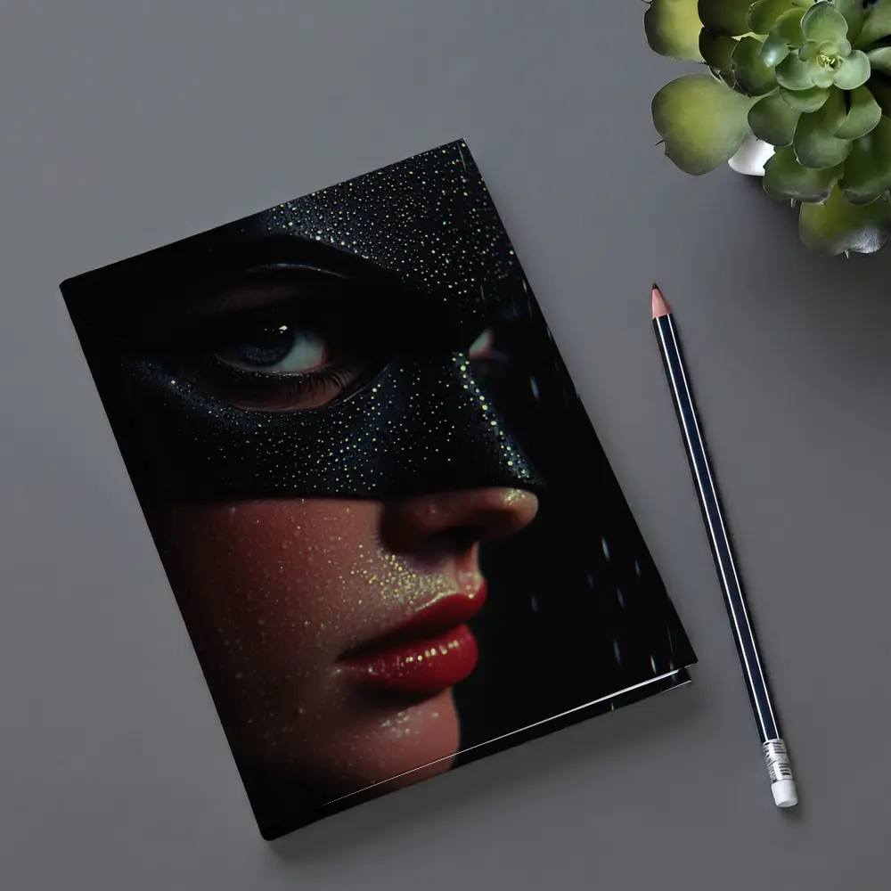 Masked Woman Glitter Dark Dramatic Portrait – Notebooks