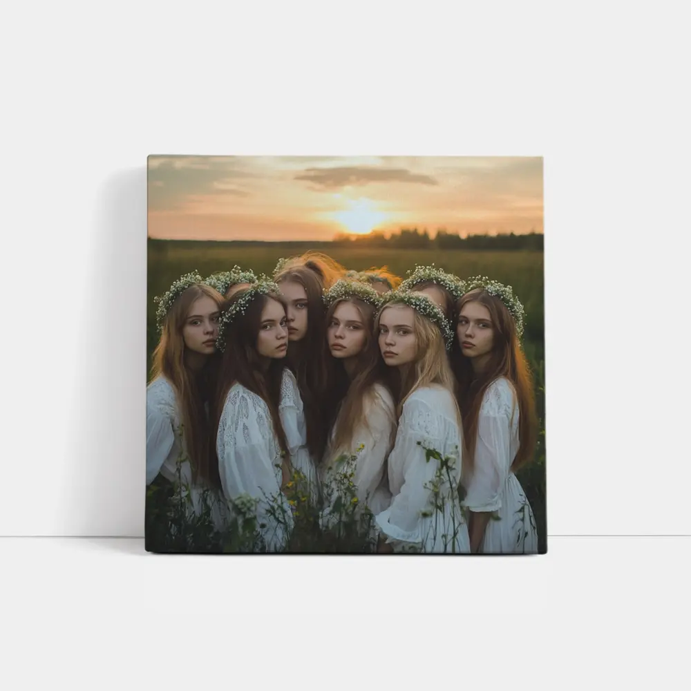 Girls In White Dresses Field Sunset – Wall Art