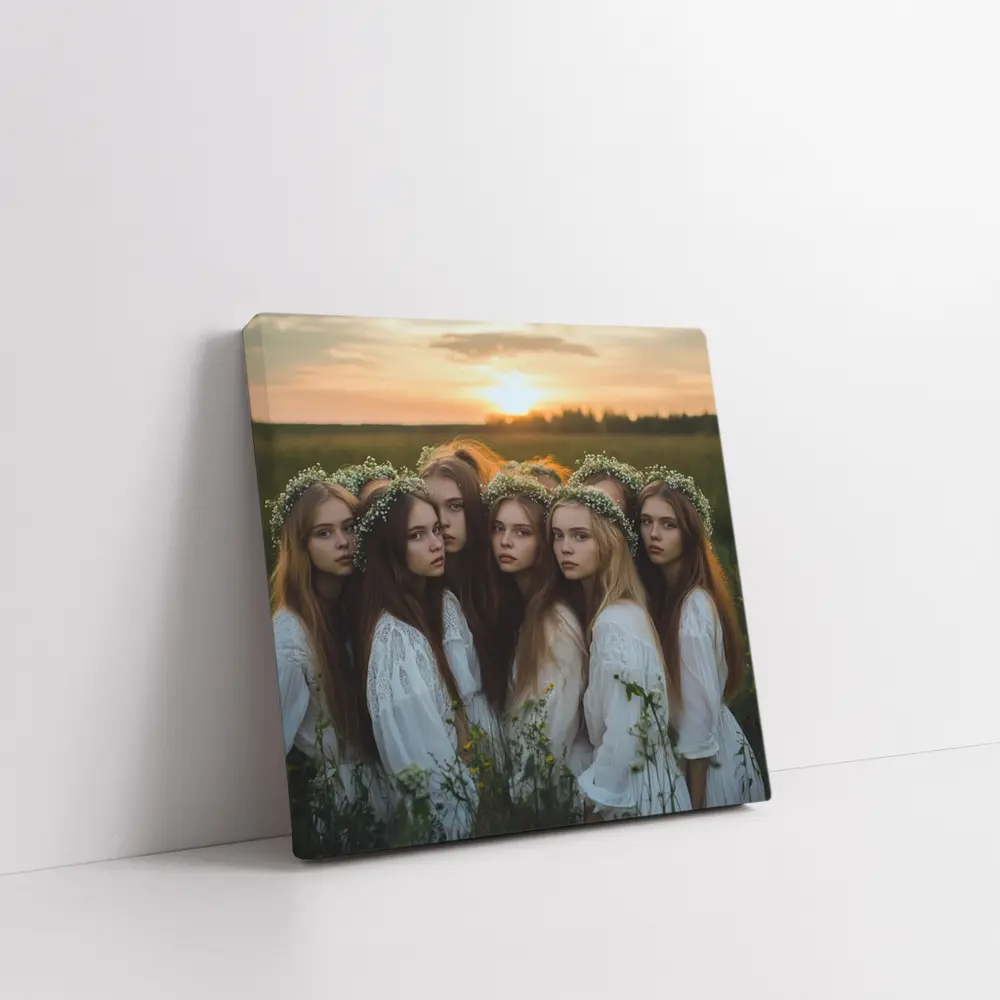 Girls In White Dresses Field Sunset – Wall Art