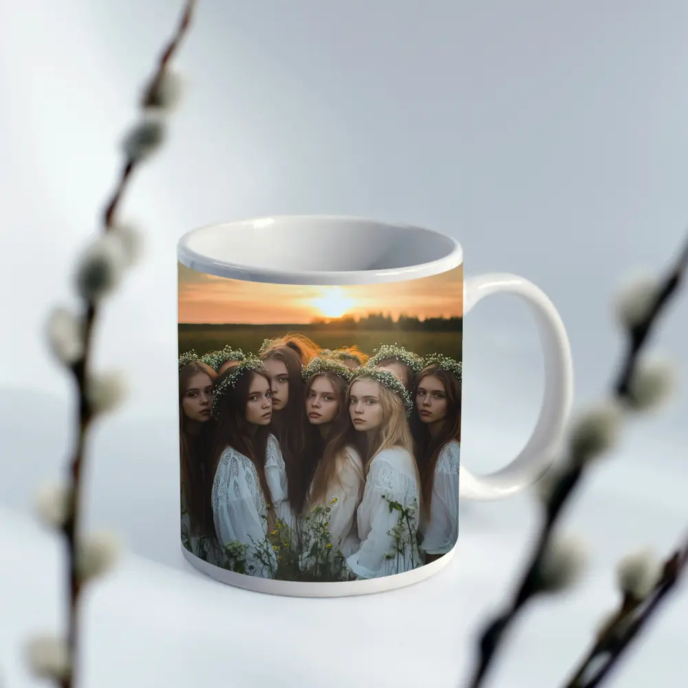 Girls In White Dresses Field Sunset – Mugs
