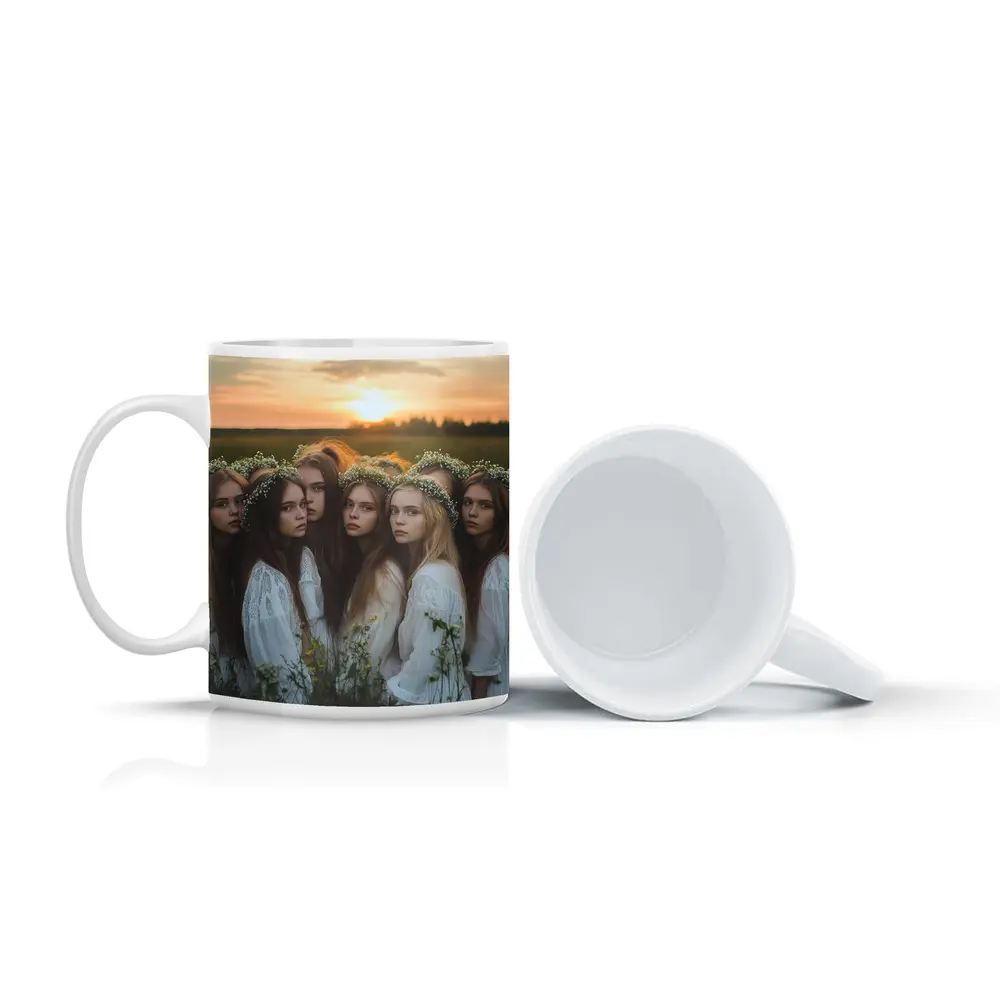 Girls In White Dresses Field Sunset – Mugs