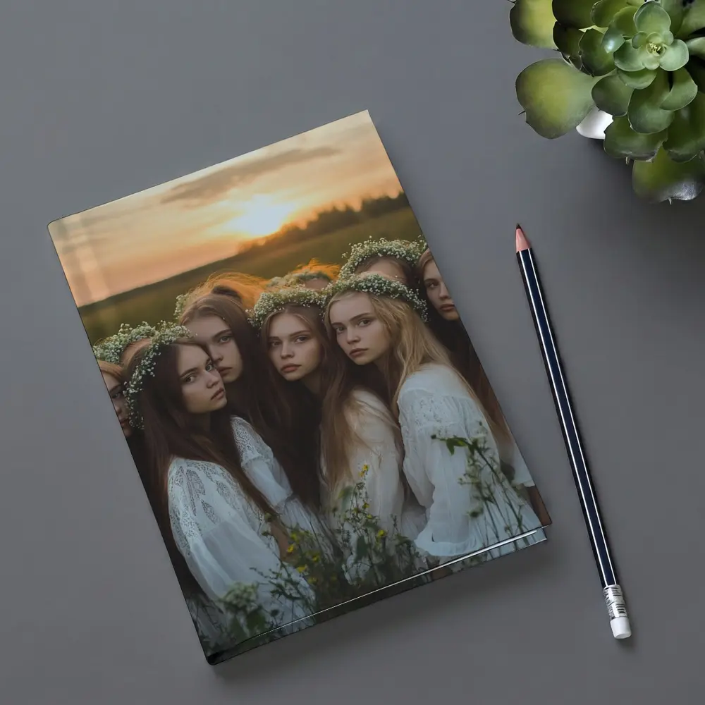 Girls In White Dresses Field Sunset – Notebooks