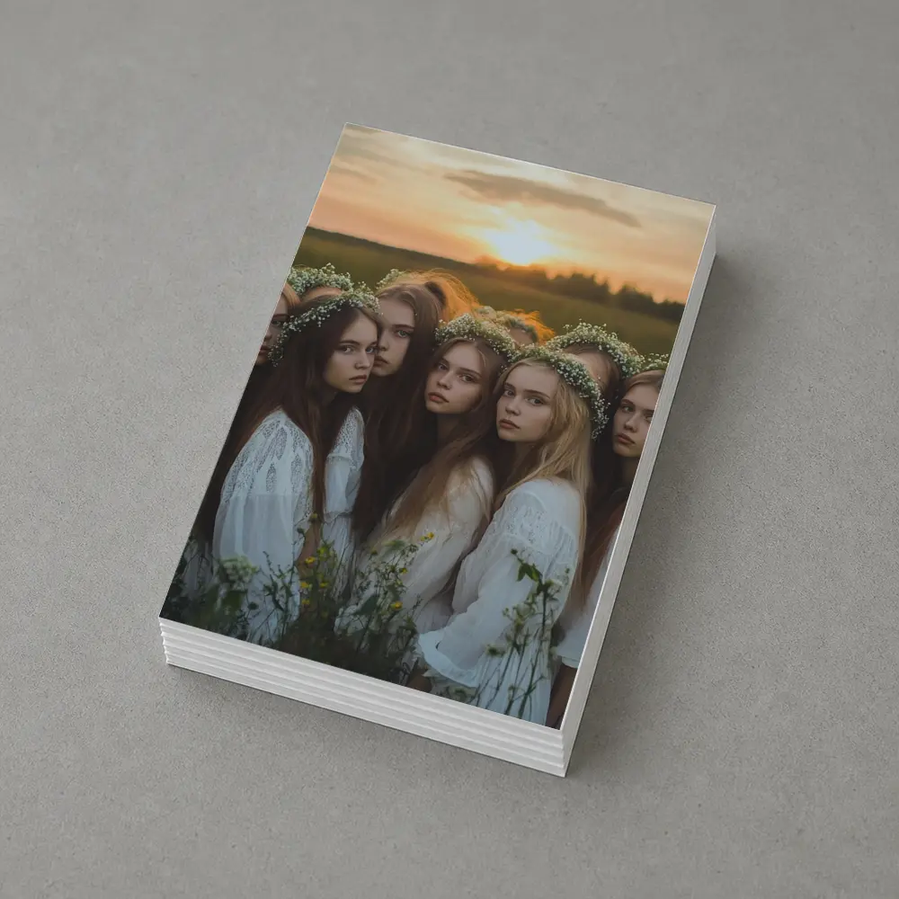 Girls In White Dresses Field Sunset – Postcards