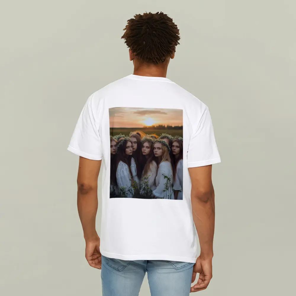 Girls In White Dresses Field Sunset – T-Shirts