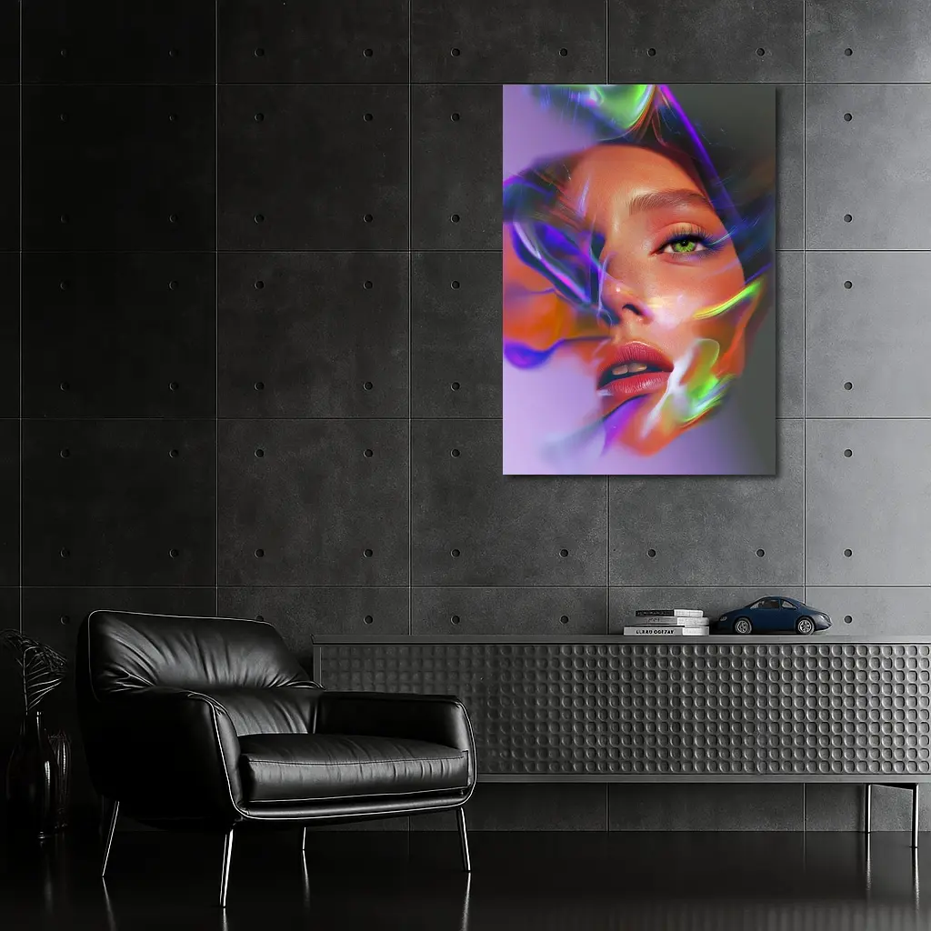 Neon Smoke Woman Face Digital Art – Wall Art