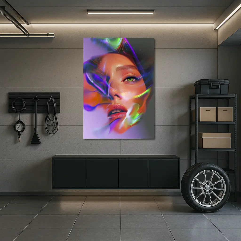 Neon Smoke Woman Face Digital Art – Wall Art