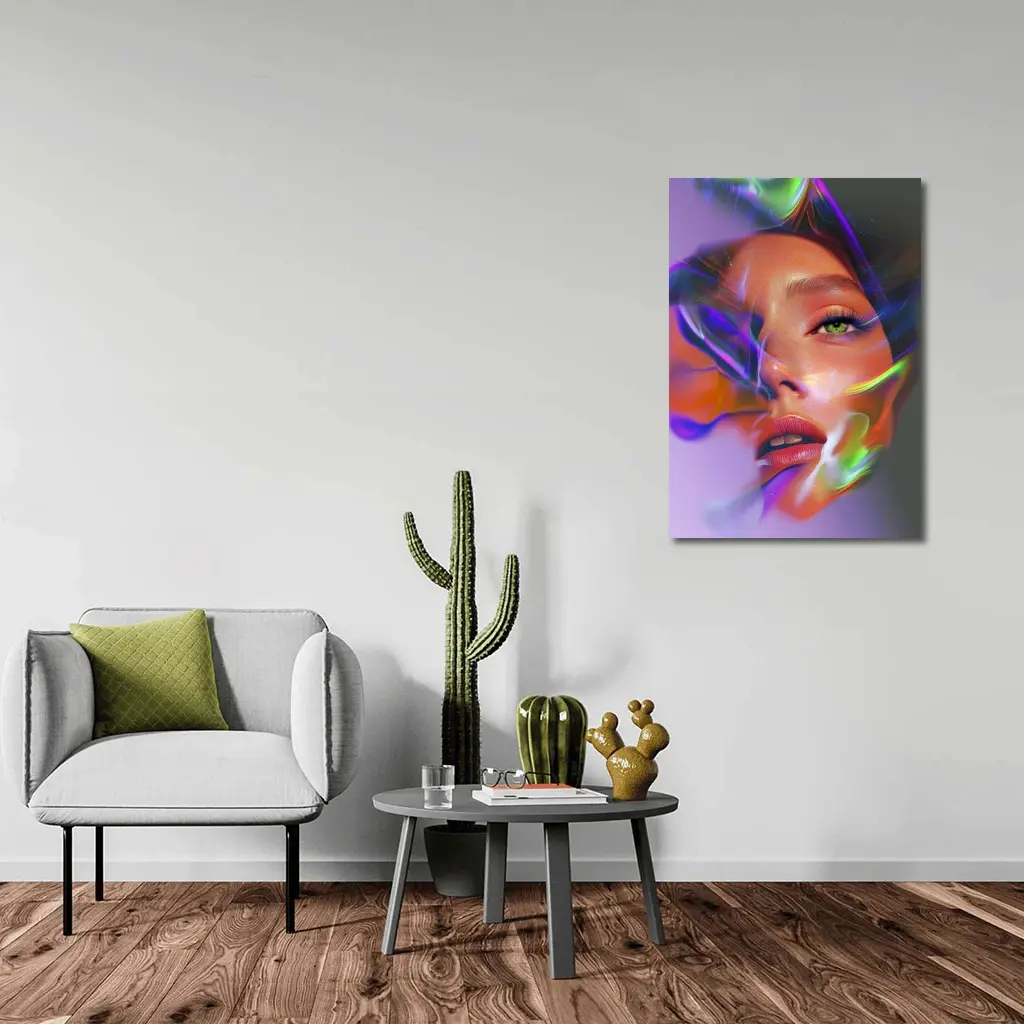 Neon Smoke Woman Face Digital Art – Wall Art
