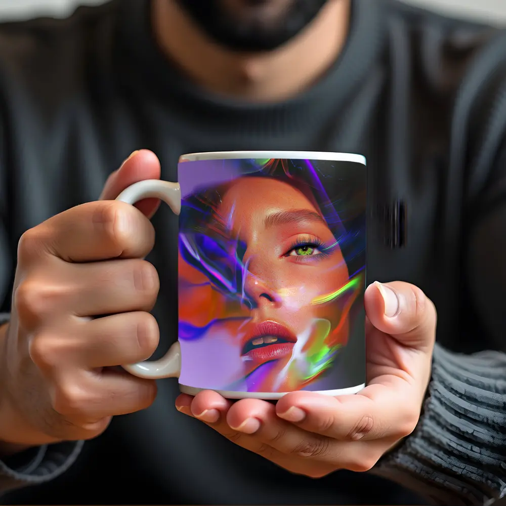 Neon Smoke Woman Face Digital Art – Mugs