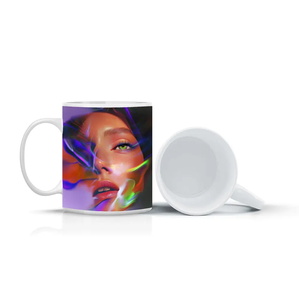 Neon Smoke Woman Face Digital Art – Mugs