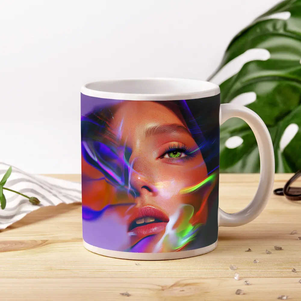 Neon Smoke Woman Face Digital Art – Mugs