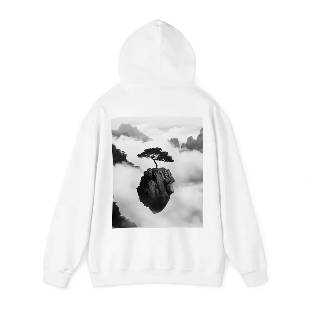 Lone Pine Tree Floating Rock Black White – Hoodies