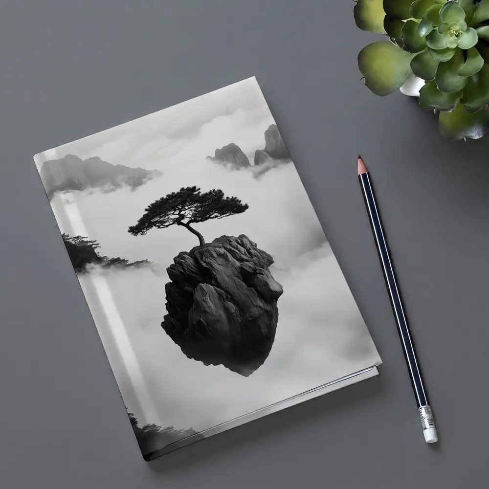 Lone Pine Tree Floating Rock Black White – Notebooks